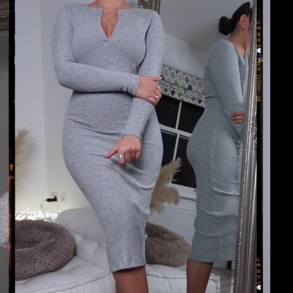 NWT ZARA Bodycon Gray Ribbed Soft Sweater Dress  Size: S - Picture 4 of 8